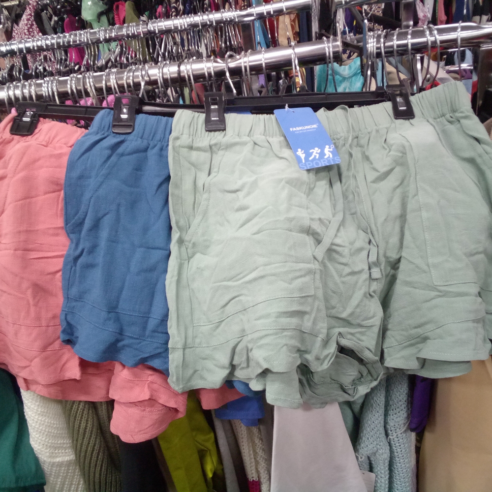 3 Pr Linen Blend Summer Feminine Ruffle Hem Beach Shorts Coral Slate Seafoam